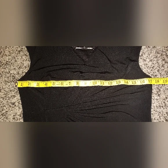 Connected Apparel Lisa Metal Detail Bar Black Faux Wrap Rouch Dress Size 10 - Picture 7 of 11